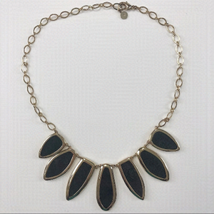 Stella & Dot Gold Necklace with Black Stone Pendants
